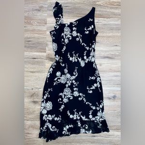 Donna Ricco Asymmetrical Ruffle Floral Sleeveless Midi Dress — Women’s Size 8